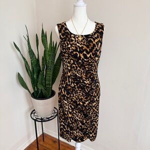 Calvin Klein | Ruched Animal Print Midi Dress
